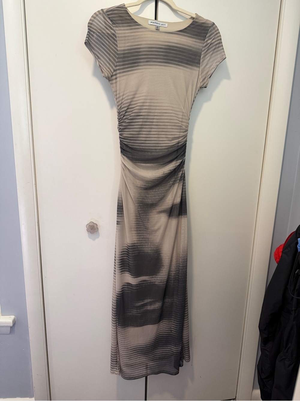 Madden Girl Taupe and Charcoal Ombre Striped Maxi Dress